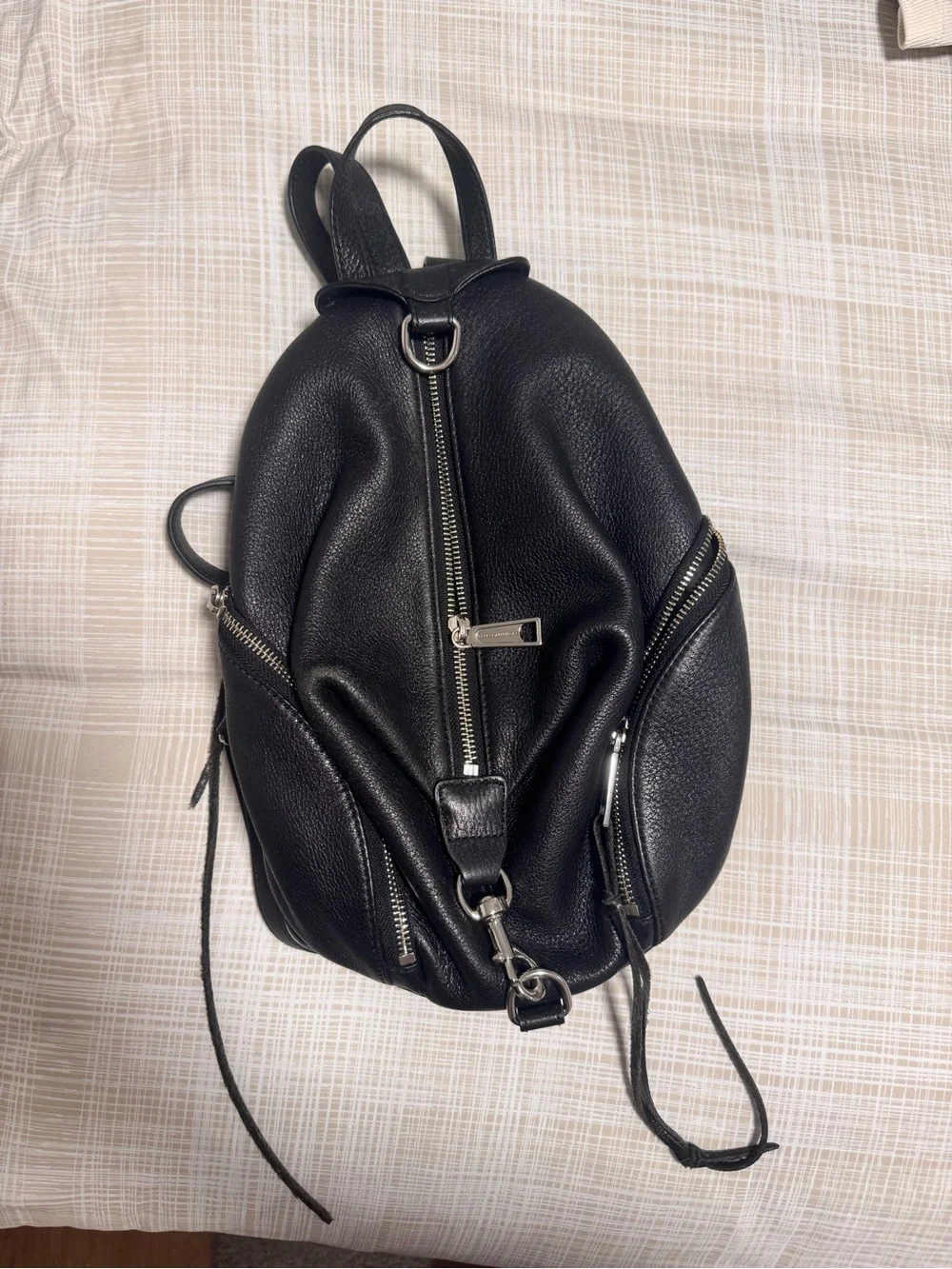 Rebecca Minkoff Black Pebbled Leather Backpack with Silver Hardware